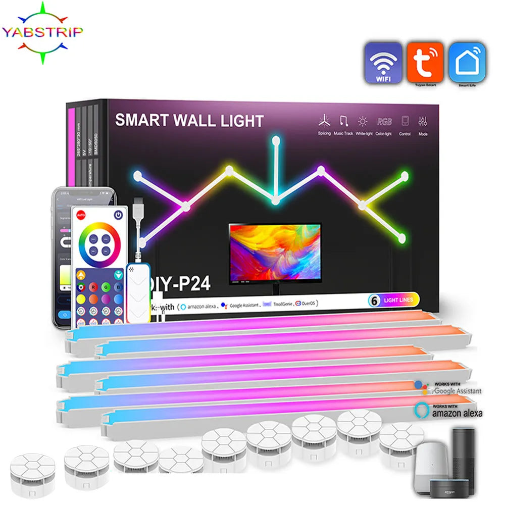 TuYa-Lámpara LED de pared inteligente con WIFI, barra USB de 5V, luz LED nocturna de ambiente artesanal, ritmo musical para TV, retroiluminación, decoración de juegos de dormitorio