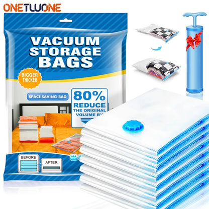 1/5/10pc Vacuum Storage Bags,for Bedding,Pillows,Towel,Clothes Space Saver Travel Storage Bag,With Hand-Pump,Vacuum Bag Package