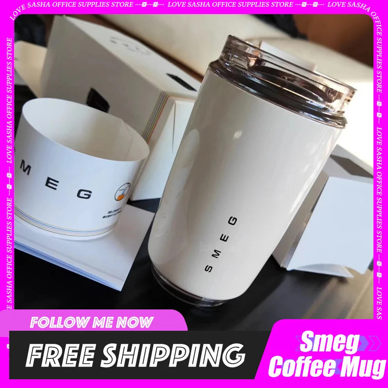 Tasse à café Smeg, tasse isolée en acier inoxydable de 350 ml, bouteille de voyage portable, bouteille thermos à lait, tasses à boire pour couples, cadeau de bureau