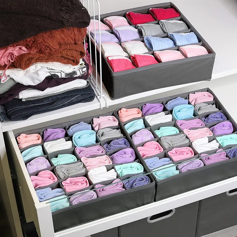 24 Lattice Non Woven Socks Briefs Underwear Storage Box Collapsible Belt Ties Organizers Box Wardrobe Cabinet Divider Boxes