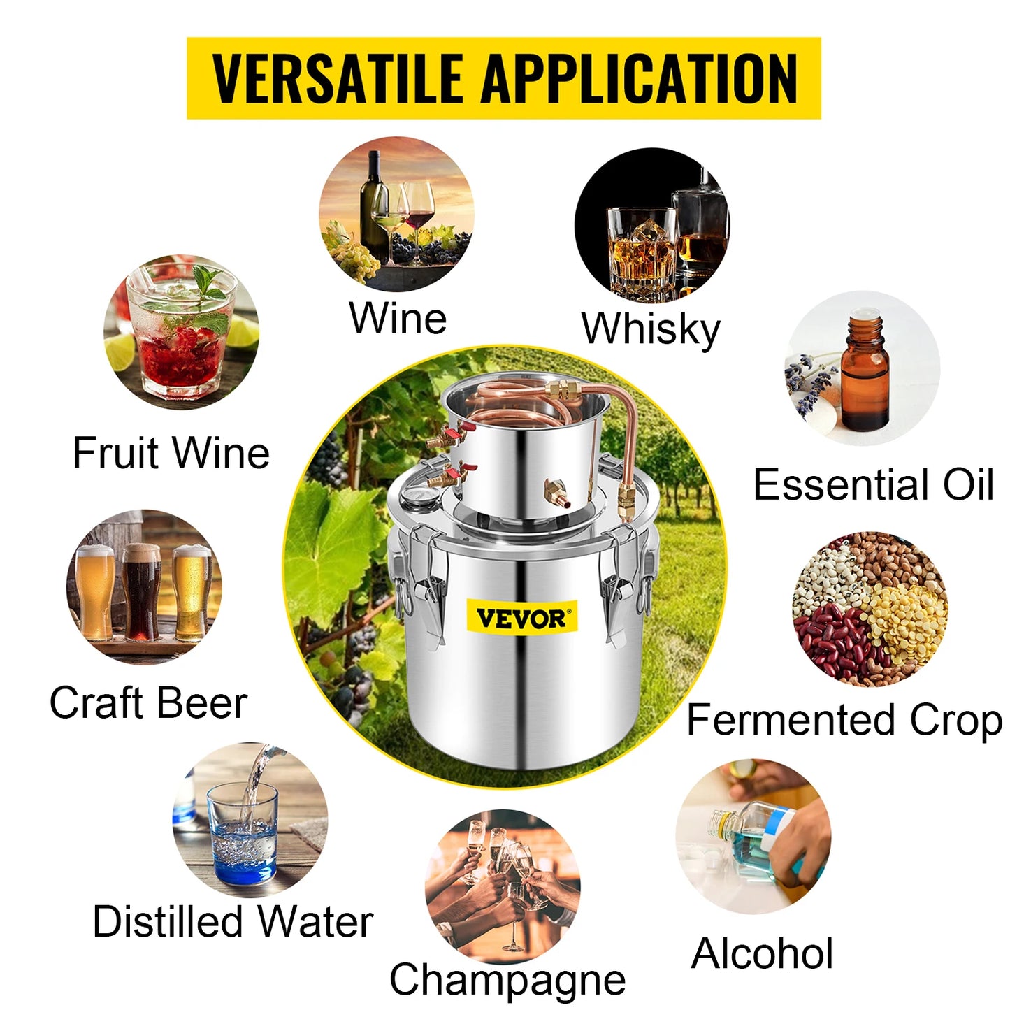 VEVOR 3 5 8 13 Gal distillateur Alambic Moonshine alcool toujours en cuivre inoxydable bricolage maison brassage eau vin huile essentielle Kit de brassage