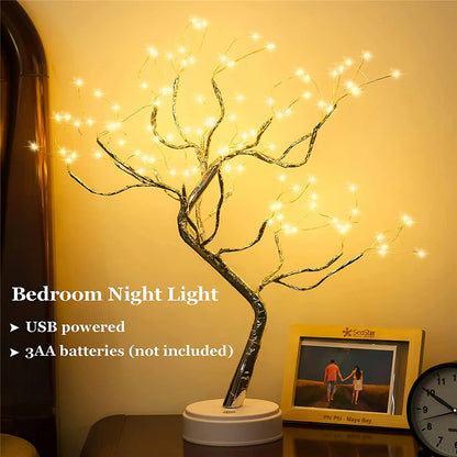 Lampe d'arbre esprit féerique scintillante à distance, 108 LED, veilleuse artificielle pour chambre à coucher, 8 Modes, batterie USB, veilleuse d'arbre bonsaï