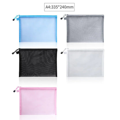 1Pcs A4/A5/A6 Mesh Zipper Pouch Clear Document Bag Book File Folders Stationery Pencil Case Storage Bags