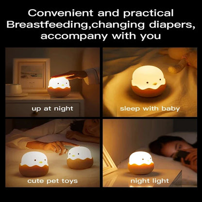 Led Children Touch Night Light Soft Silicone USB Rechargeable Bedroom Decor Gift Animal Egg Shell Chick Bedside Lamp Baby Light