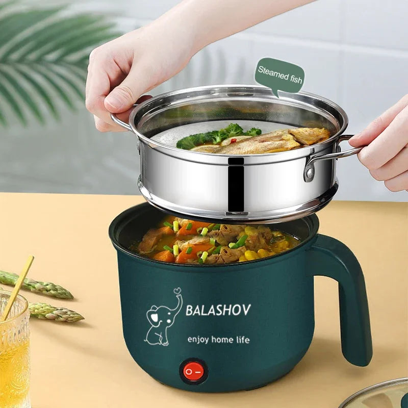 Olla de Cocina eléctrica, Mini máquina de cocina antiadherente, olla caliente de una/doble capa, calentador eléctrico multifunción para el hogar