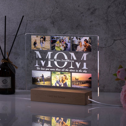 Lámpara acrílica 3D personalizada con foto y texto, luz nocturna personalizada para dormitorio para mamá, papá, amor, día familiar, regalo de cumpleaños y Navidad