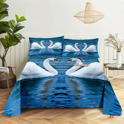 Gorgeous Swan Queen Sheet Set Kid's Flat Sheet Boys and Girls Bed Sheets and Pillowcases Bedroom Bed Sheet Set Bedding Set