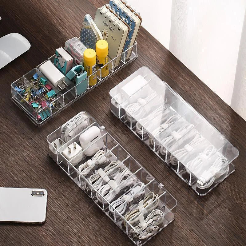 Organizador de cables de datos para auriculares multifuncional, papelería de escritorio con organizador de cables de datos de plástico transparente