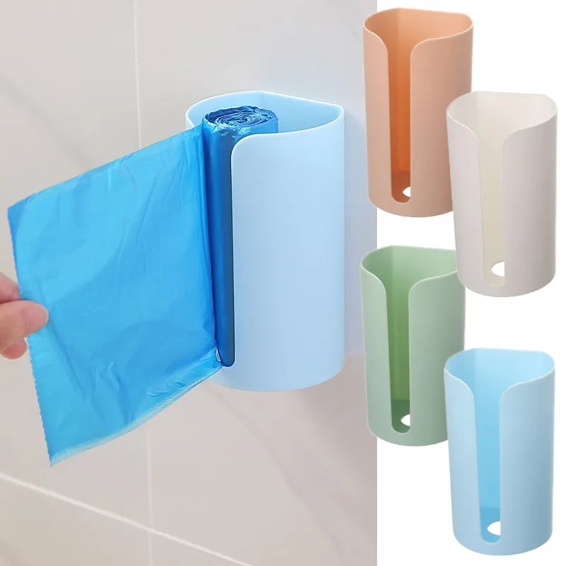 Support de sac poubelle en plastique suspendu au mur, sans clous, boîte de rangement de sac poubelle monté sur support de coton, conteneur pour la cuisine à domicile, salle de bains