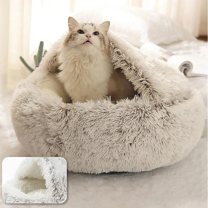 Lit pour animaux de compagnie en peluche douce avec couverture lit pour chat rond matelas pour animaux de compagnie chaud chat chien 2 en 1 nid de couchage grotte pour petits chiens