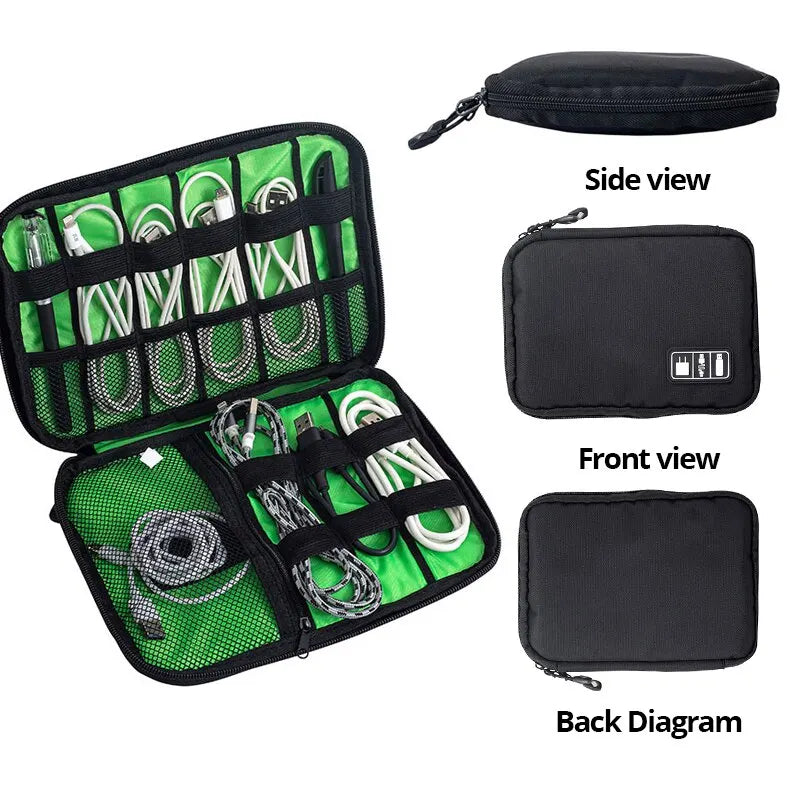 Sac de rangement noir vert 1 pièce, organisateur d'accessoires électroniques, câble de données Usb Portable, prise de chargeur, organisateur de voyage étanche