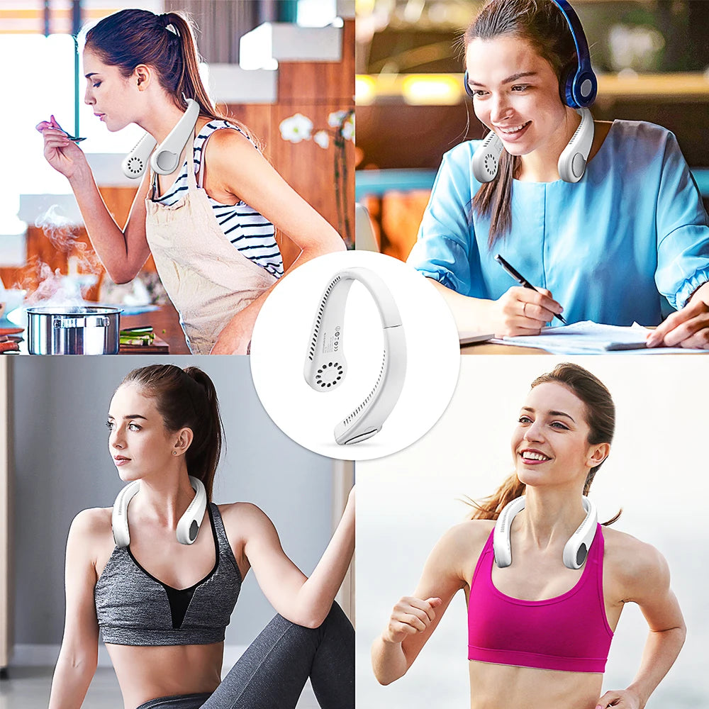 GAIATOP Portable Neck Fan USB Rechargeable Bladeless Mini Electric Fan Silent Neckband Wearable Cooling Fan for Sports Travel