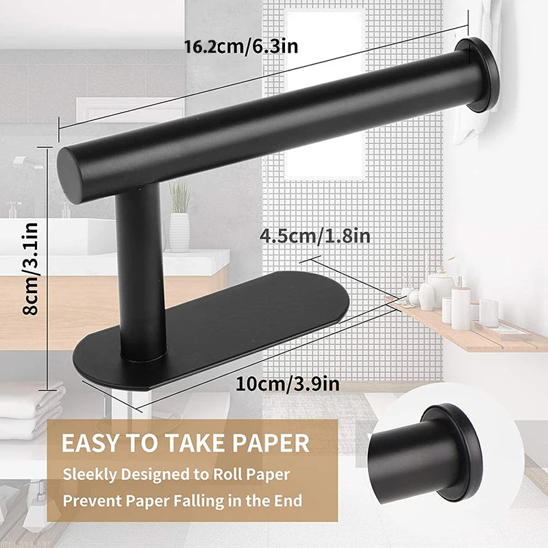 Stainless Steel Paper Towel Holder Adhesive Toilet Roll Paper Holder No Hole Punch Kitchen Bathroom Toilet Lengthen Storage Rack