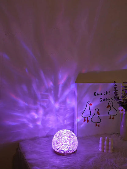 Projecteur d'ondulation d'eau, lampe en cristal, veilleuse, décoration de maison, chambre à coucher, atmosphère esthétique, cadeau de vacances, lumières de coucher de soleil