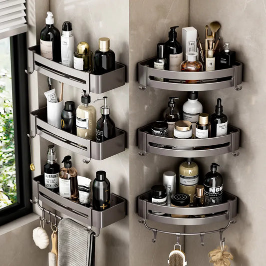 Étagère murale en aluminium sans perçage, au-dessus des toilettes, organisateur de salle de bains, support de rangement de shampoing, accessoires de cuisine et de salle de bains