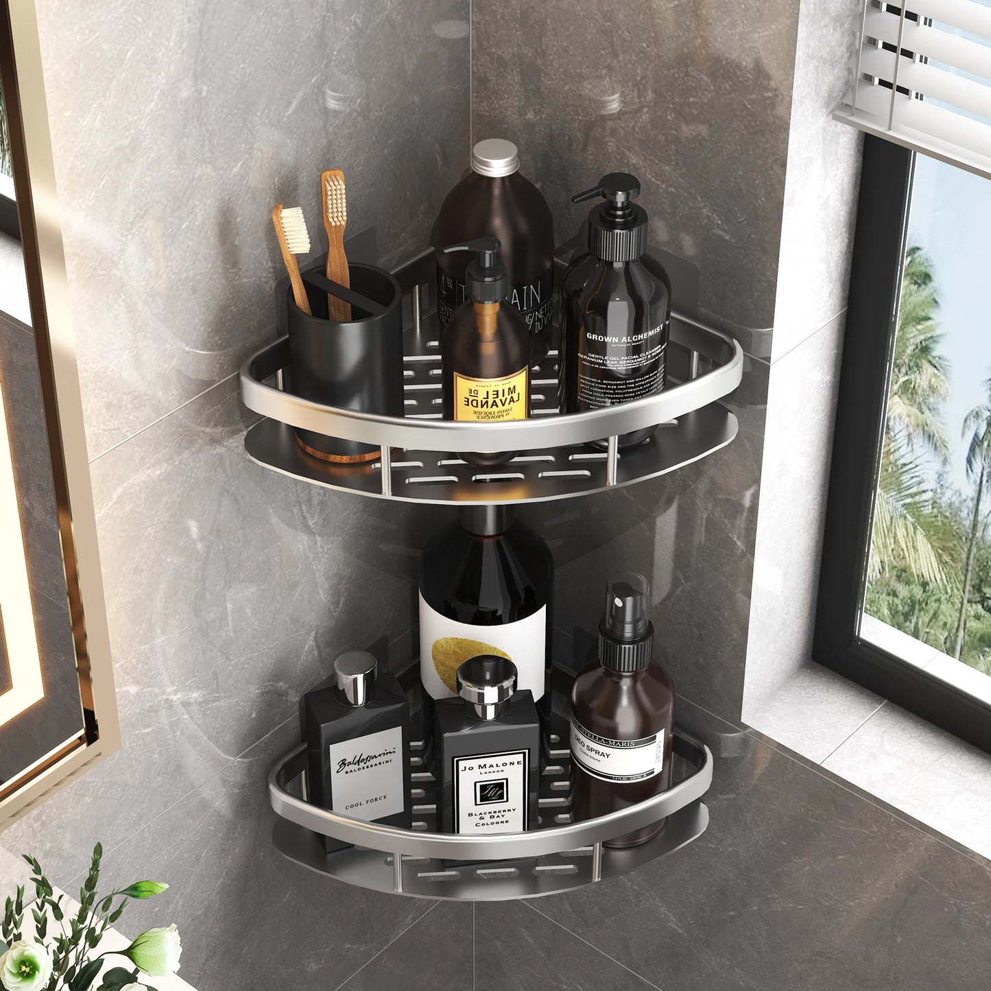 Étagère de salle de bain, organisateur de rangement de cuisine, support de shampoing en alliage d'aluminium, étagère de douche, accessoires de salle de bain, étagère sans perceuse