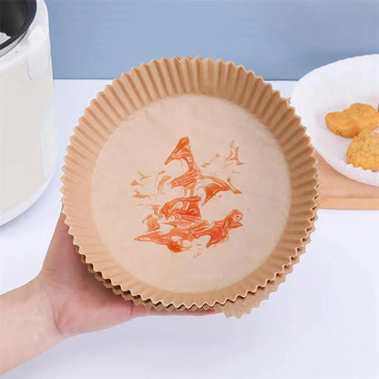 Papier jetable antiadhésif pour friteuse à Air, 50 pièces, papier de cuisson rond pour friteuse à Air, doublures en papier, accessoires de cuisine