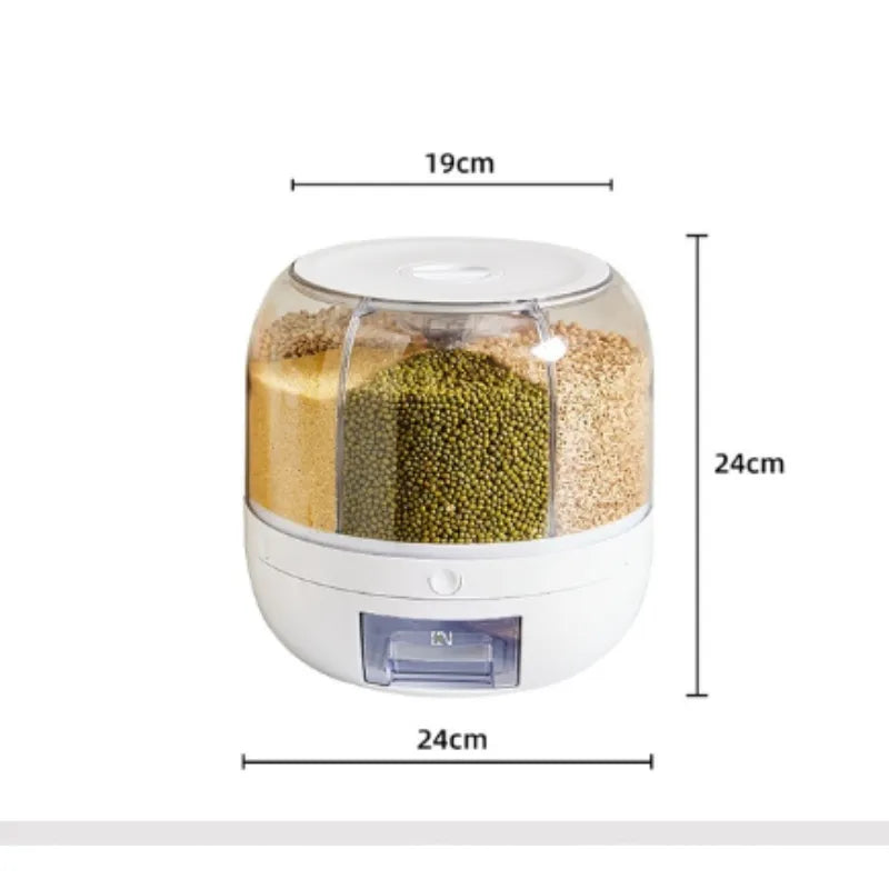 Dispensador de arroz giratorio de 360 ​​grados, cubo sellado para cereales secos, dispensador a prueba de humedad, caja de almacenamiento de contenedores de alimentos para cocina