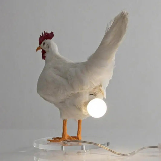 Artesanías creativas de resina, simulación de huevo de gallo blanco, luz nocturna, divertidos adornos de escritorio, decoración de lámpara de escritorio para dormitorio y sala de estar