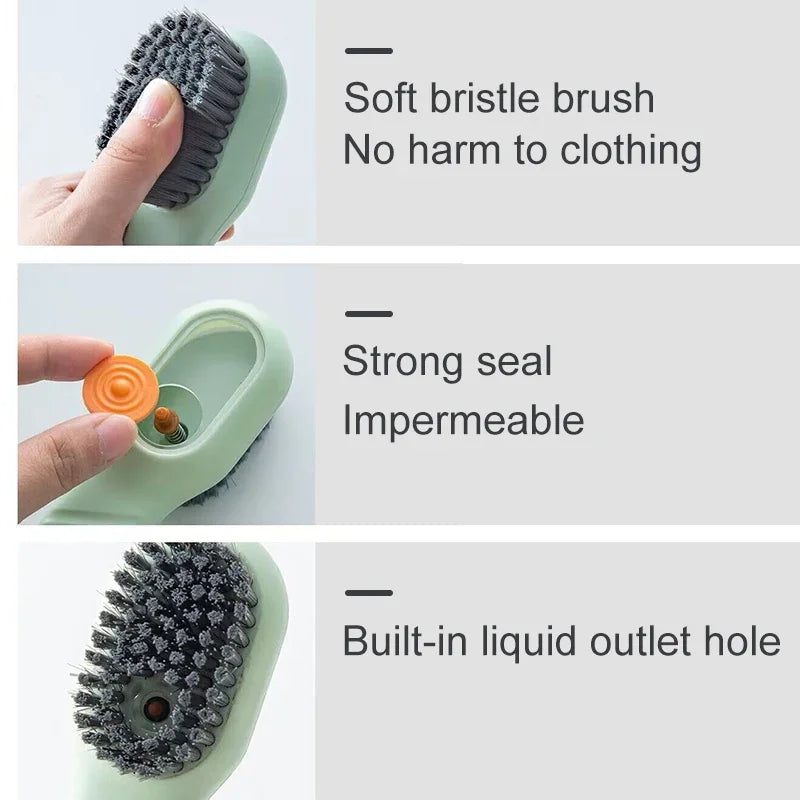 Brosse de nettoyage de chaussures multifonction, brosse à chaussures liquide douce et automatique, brosse à savon à Long manche pour vêtements avec crochet, outil de nettoyage