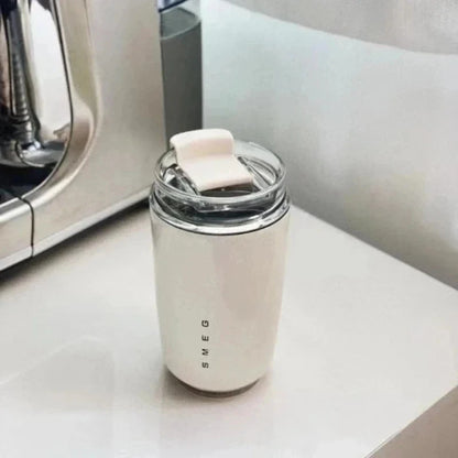 Original SMEG  Hot Coffee Insulated Stainless Steel Thermal Glass Mug Sport Bottle with Compartment Water White Thermos