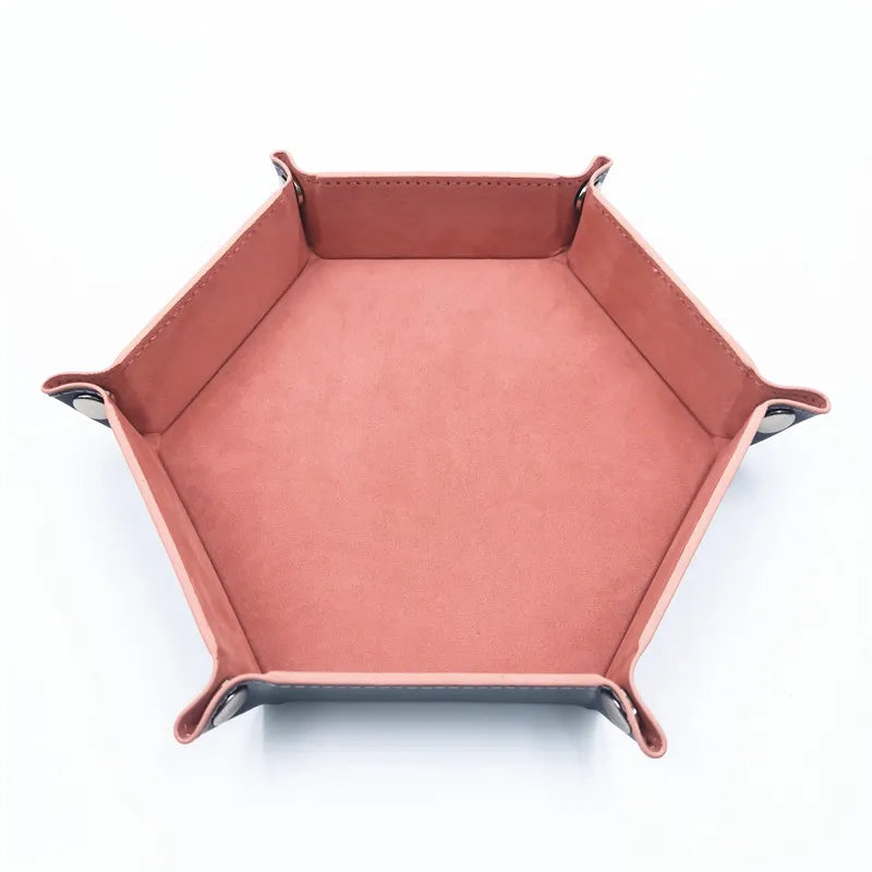 Rolling Folding Hexagon Dice Game Storage Tray PU Leather&Velvet  Mat Holder Double Sided Thick Office Supplies Storage Tools