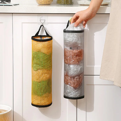 Support de sac poubelle en plastique suspendu au mur, sans clous, boîte de rangement de sac poubelle monté sur support de coton, conteneur pour la cuisine à domicile, salle de bains