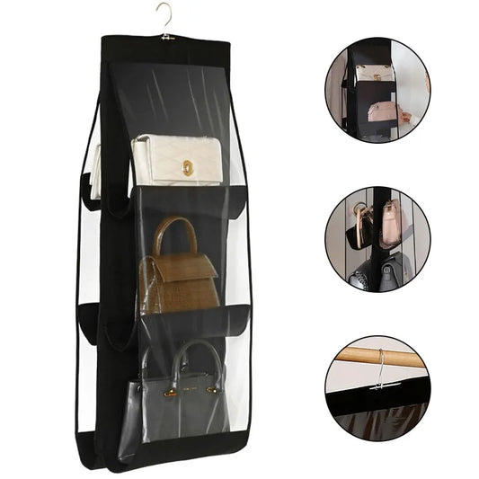 Organizador colgante de bolso negro con 6 bolsillos, bolso de tela Oxford plegable, bolsa de almacenamiento para armario familiar y dormitorio