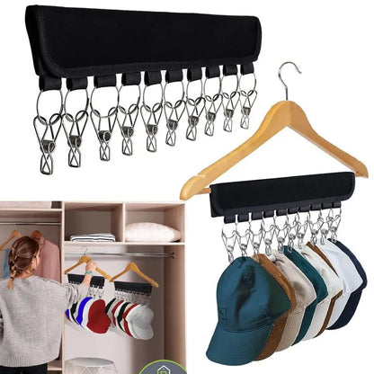 1pc Black Foldable Hat Hanging Clip With Velcro Self-adhesive Clip For Storing Clothes and Hats Wardrobe Storage