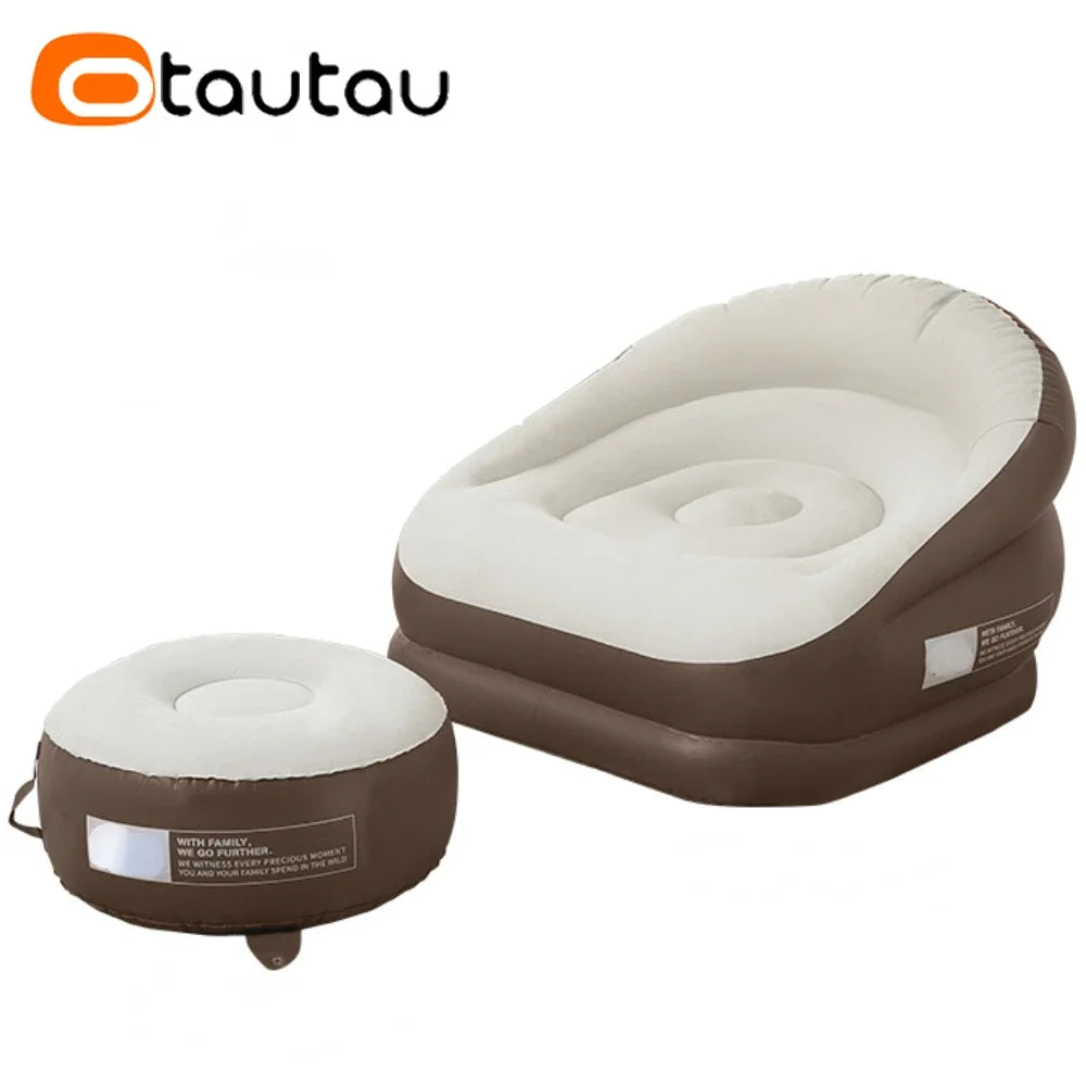 OTAUTAU Outdoor Inflatable Sofa with Footrest Ottoman Stool Portable Camping Folding Furniture Chasie Lounge Recliner SF101