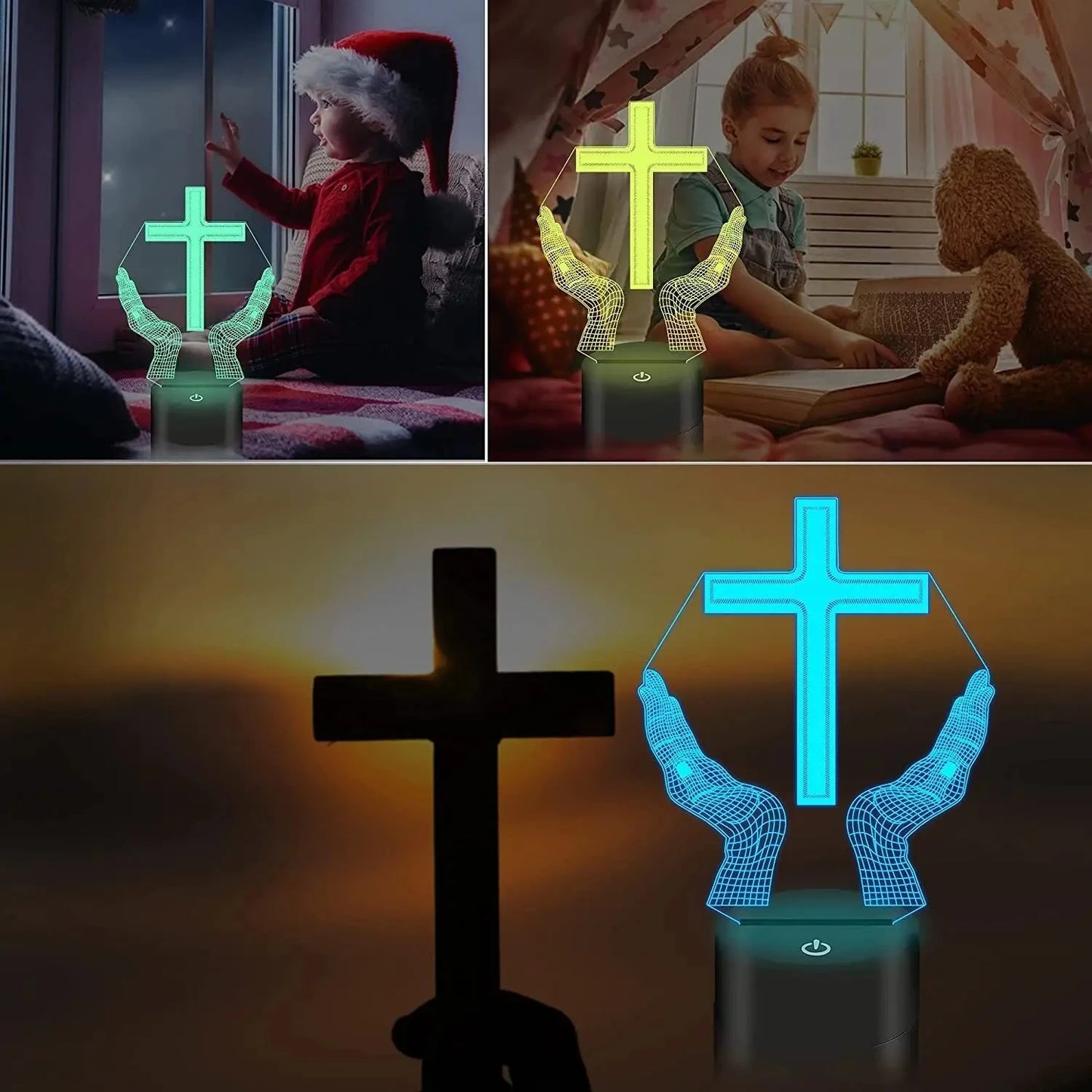 Nueva cruz de Jesús luz de noche LED 3D para amigos Navidad Pascua decoración de la habitación regalos crucifijo ilusión óptica lámpara de mesa de escritorio luz nocturna