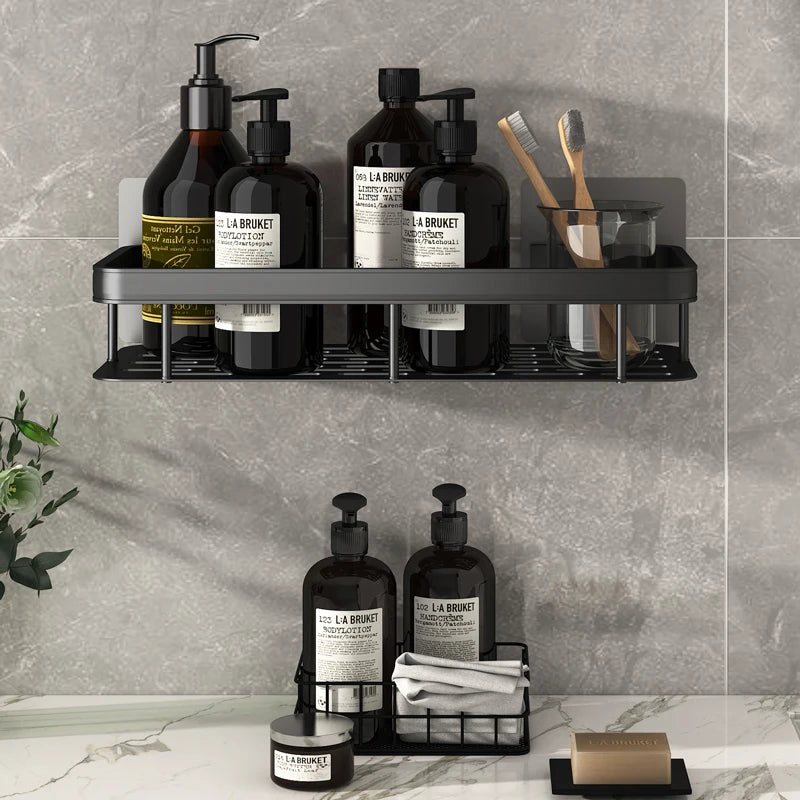 Estante de baño, organizador de almacenamiento de cocina, estante para champú de aleación de aluminio, estante de ducha, accesorios de baño, estante sin taladro