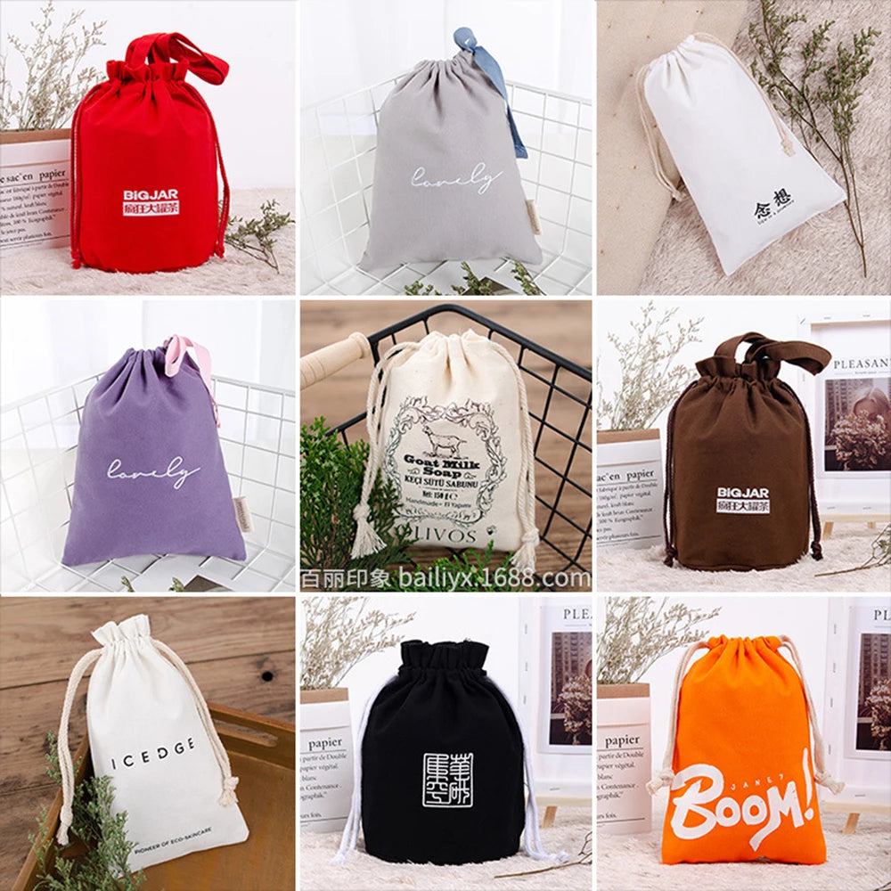 Drawstring bag Cotton Shopping Shoulder bag Eco-Friendly folding Tote Portable Handbags foldable grocery bags Canvas Storage Bag