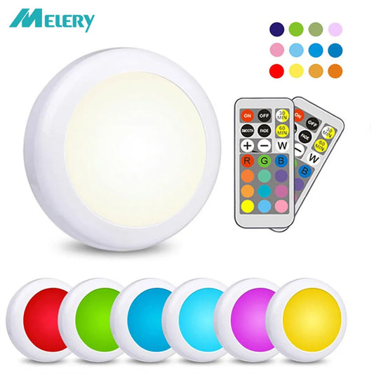 LED Night Light with Adhesive Sticker Battery Dimmable Multicolor Cabinet Bedroom Kitchen Bathroom Drawer Lamp Wall Lighting