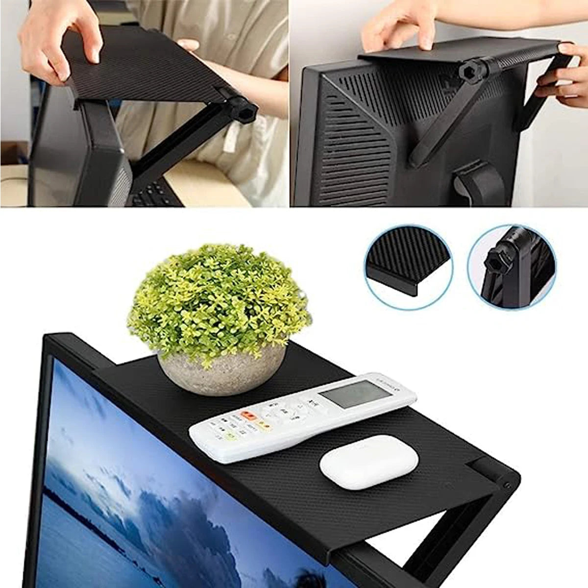 Adjustable TV Screen Top Shelf Rack Holder Computer Monitor Desktop Screen Top Shelf TV Buddy Organizer Home Office Storage Rack