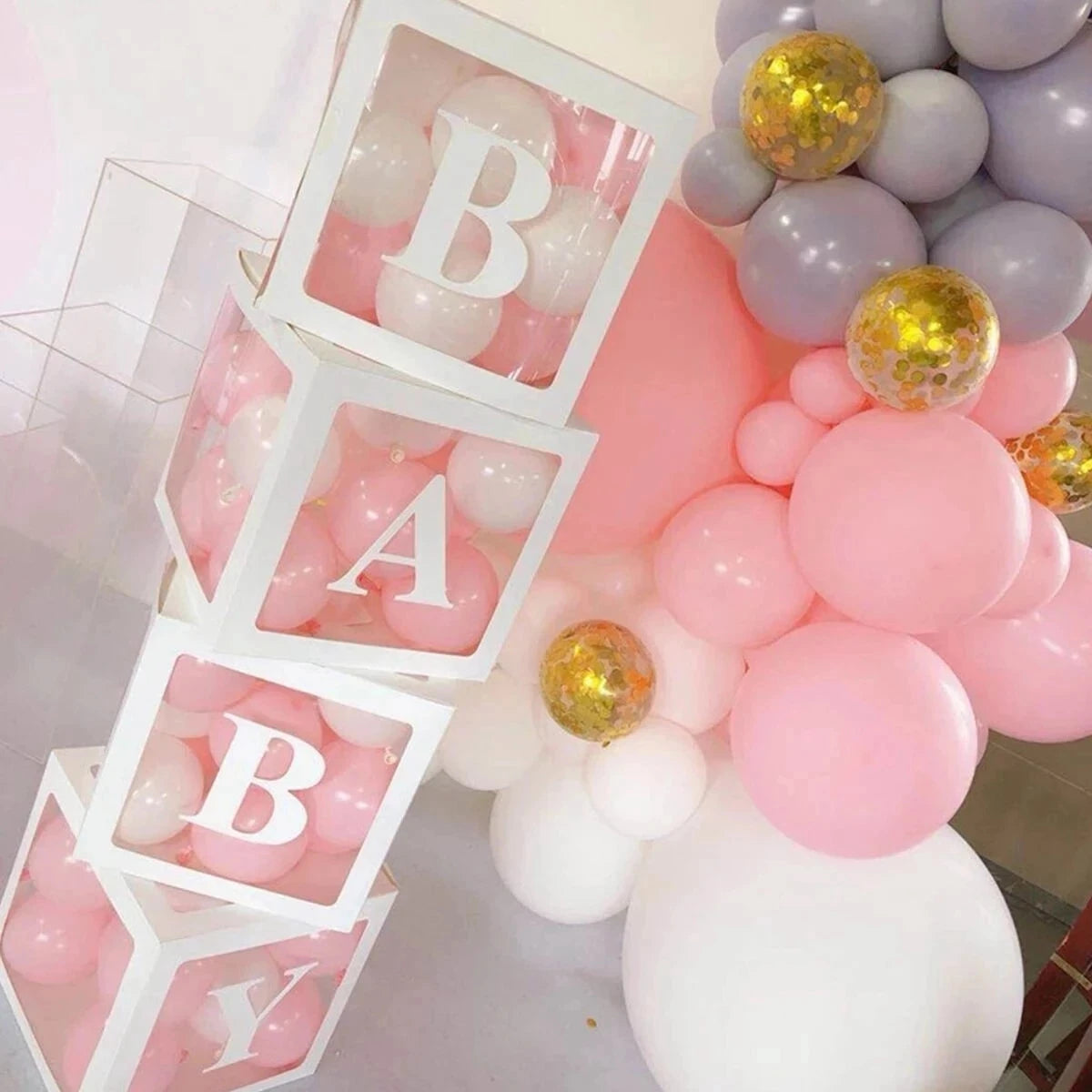 Caja de letras transparente personalizada de 27/25cm AZ Baby Shower Girl decoración de fiesta de primer cumpleaños niños boda cumpleaños globo caja DIY