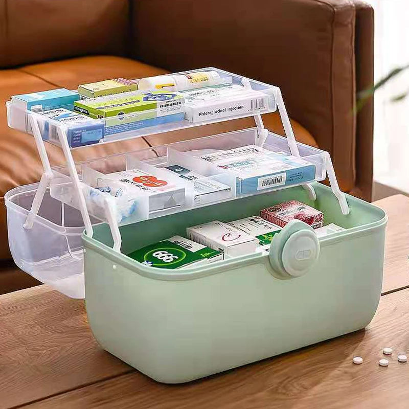 Caja organizadora de medicina familiar de gran capacidad, botiquín de primeros auxilios portátil, cajas de almacenamiento de medicina, organizadores de plástico para el hogar