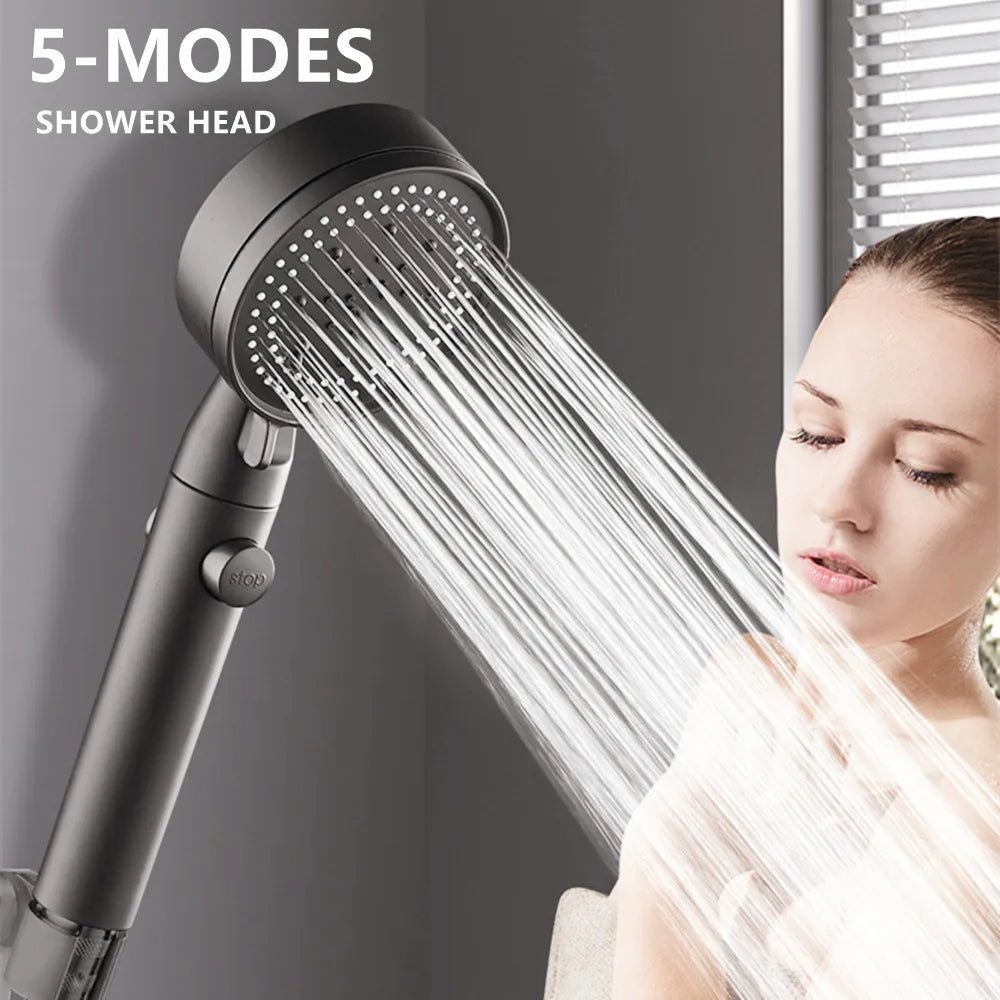 Pommeau de douche haute pression, 5 Modes, pommeau de douche réglable avec tuyau, économie d'eau, buse de pulvérisation d'arrêt à une touche, accessoires de salle de bains