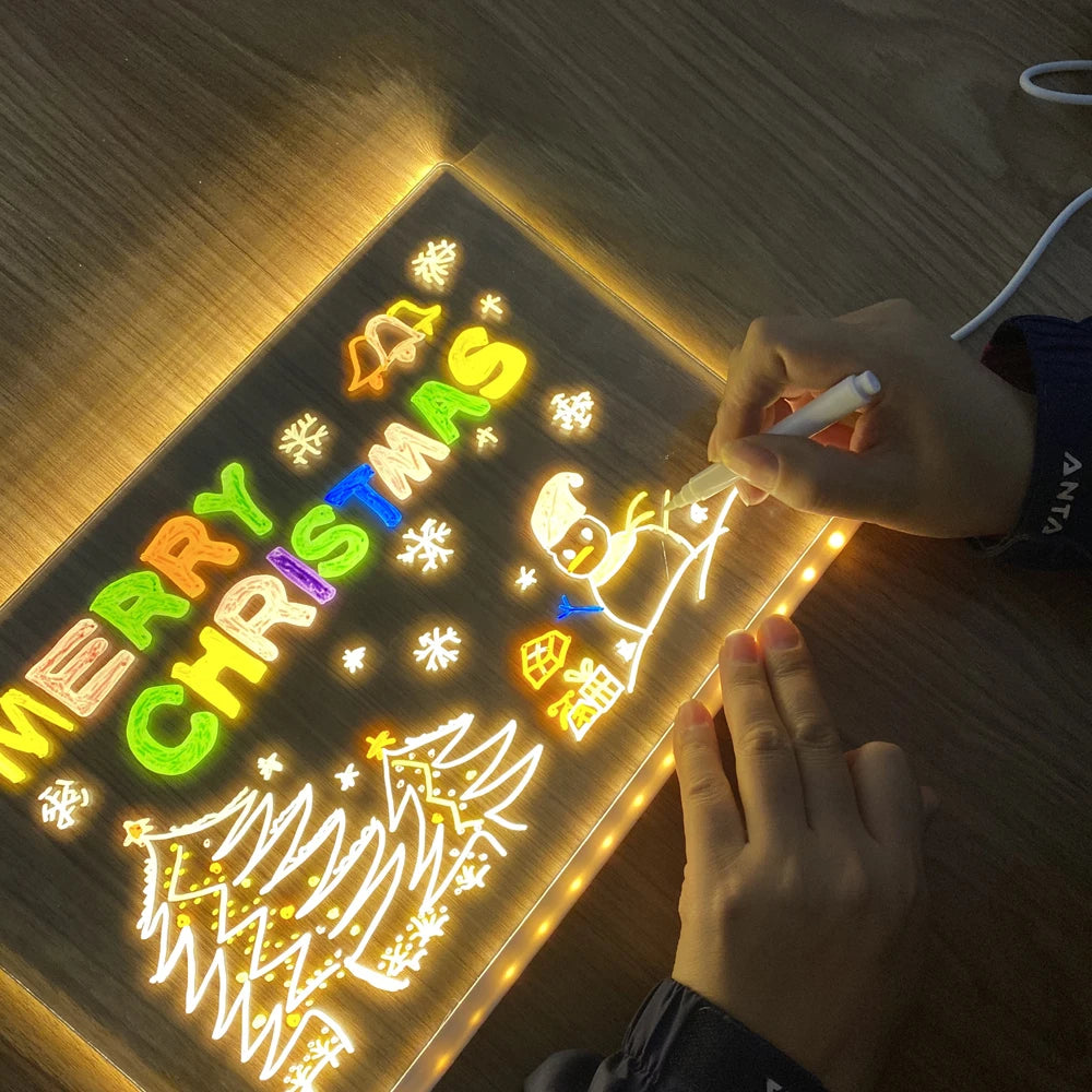 Luz LED nocturna USB, lámpara acrílica para tablero de notas y mensajes con soporte, tablero de dibujo borrable para niños, regalos para niños, lámpara de noche para dormitorio