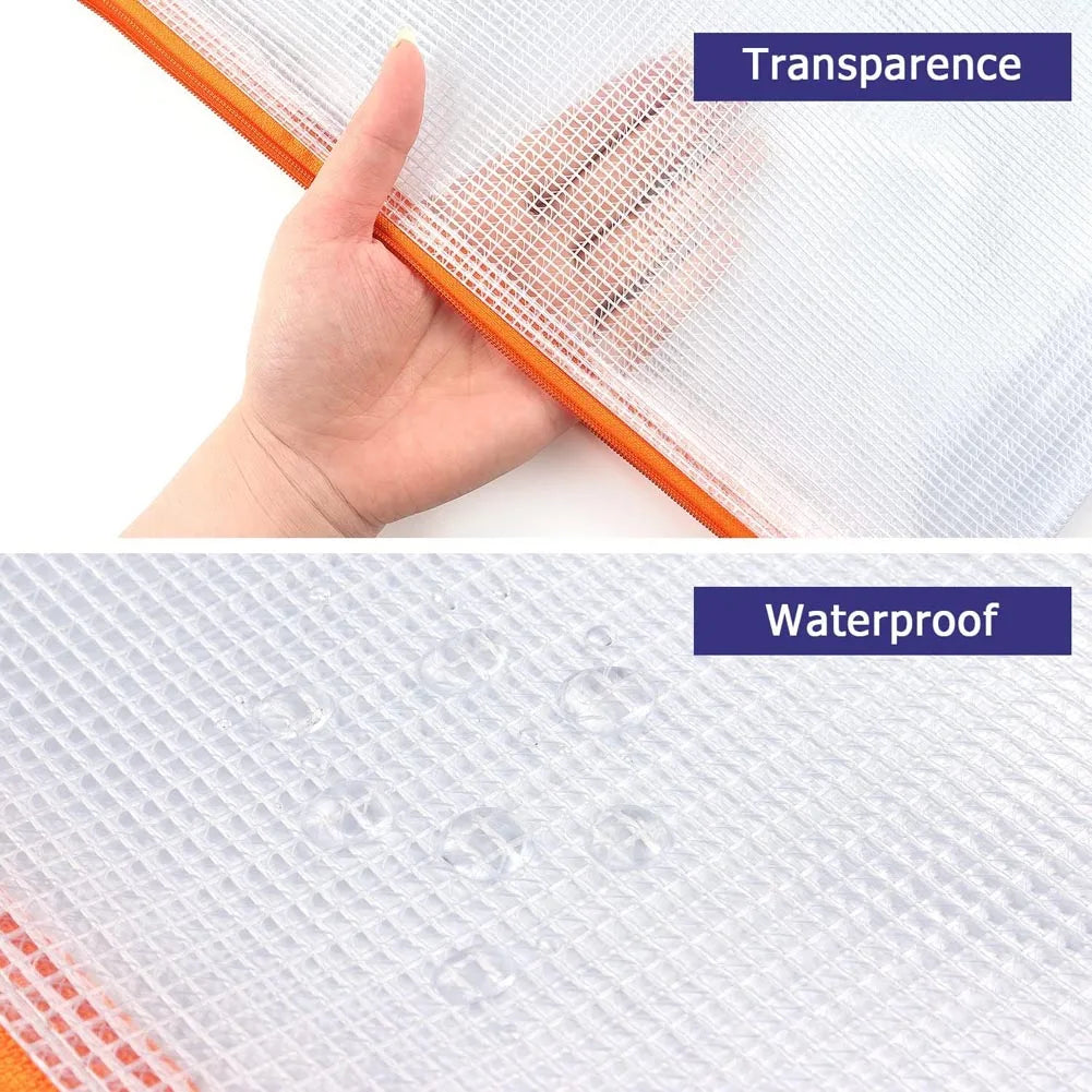 Mesh Zipper Pouch Waterproof Plastic Document Pouch Multipurpose for Travel Storage Office Appliances Home Organize Bags