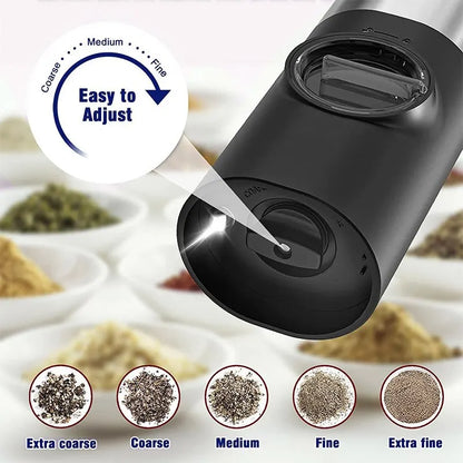 Electric Salt Grinder Set USB Rechargeable Electric Pepper Mill With LED Light Adjustable Coarseness Kitchen Tools