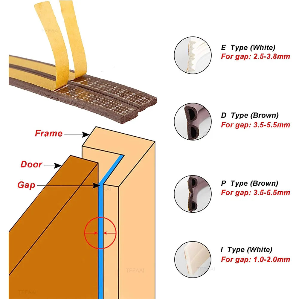 Tira de sellado para puerta y ventana de 5M/10M, tira de sellado de espuma acústica autoadhesiva DIEP, cinta aislante, burlete de goma a prueba de viento