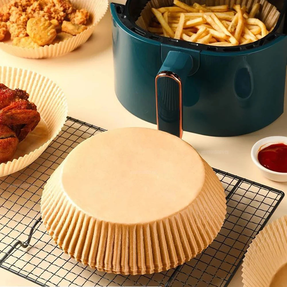 Papier jetable antiadhésif pour friteuse à Air, 50 pièces, papier de cuisson rond pour friteuse à Air, doublures en papier, accessoires de cuisine