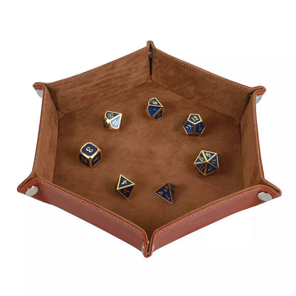 Rolling Folding Hexagon Dice Game Storage Tray PU Leather&Velvet  Mat Holder Double Sided Thick Office Supplies Storage Tools