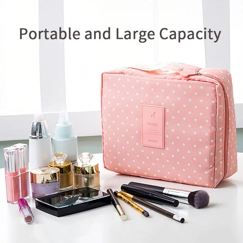 Bolsa de maquillaje de viaje portátil, impermeable, con múltiples compartimentos, multifuncional, organizador de artículos de tocador para mujeres y niñas