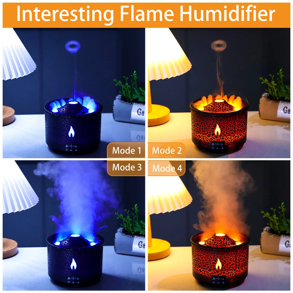 Volcan Fire Flame Humidificateur d'air Diffuseur d'arôme Huile Essentielle avec Méduse télécommandée pour Brume de Parfum de Maison Mak Fumer