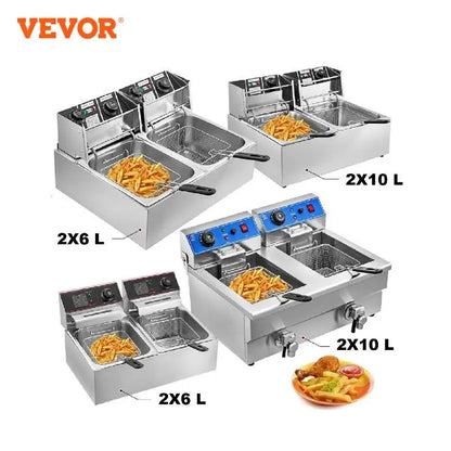 VEVOR 12L 20L Electric Deep Fryers Dual Tanks for Fast Food Restaurant or Camping Picnic Fried Chicken Frying Chips French Fries