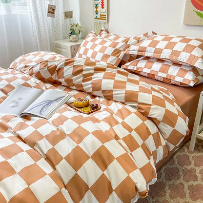 Checkerboard Bedding Set No Comforter Hot Sale Single Queen Size Flat Sheet Quilt Duvet Cover Pillowcase Polyester Bed Linens