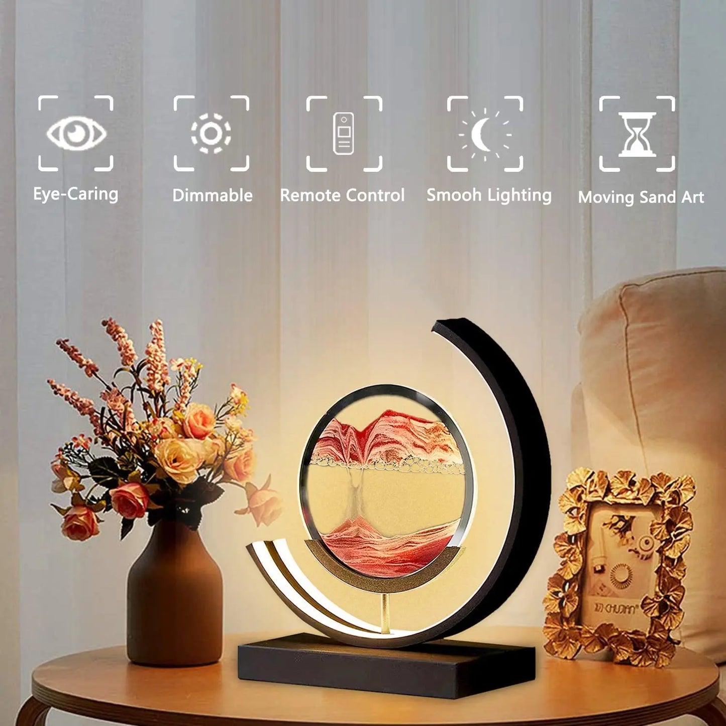 Lampe LED 3D créative pour peinture sur sable, avec télécommande, sablier rotatif à 360 °, lampe de Table, chambre à coucher, décoration de la maison