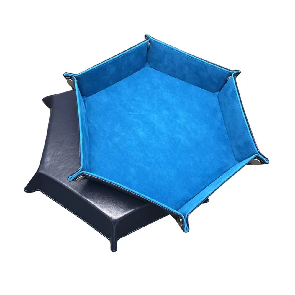 Bandeja de almacenamiento plegable para juegos de dados hexagonales, soporte para esterilla de cuero PU y terciopelo, insumos para oficina gruesos de doble cara, herramientas de almacenamiento